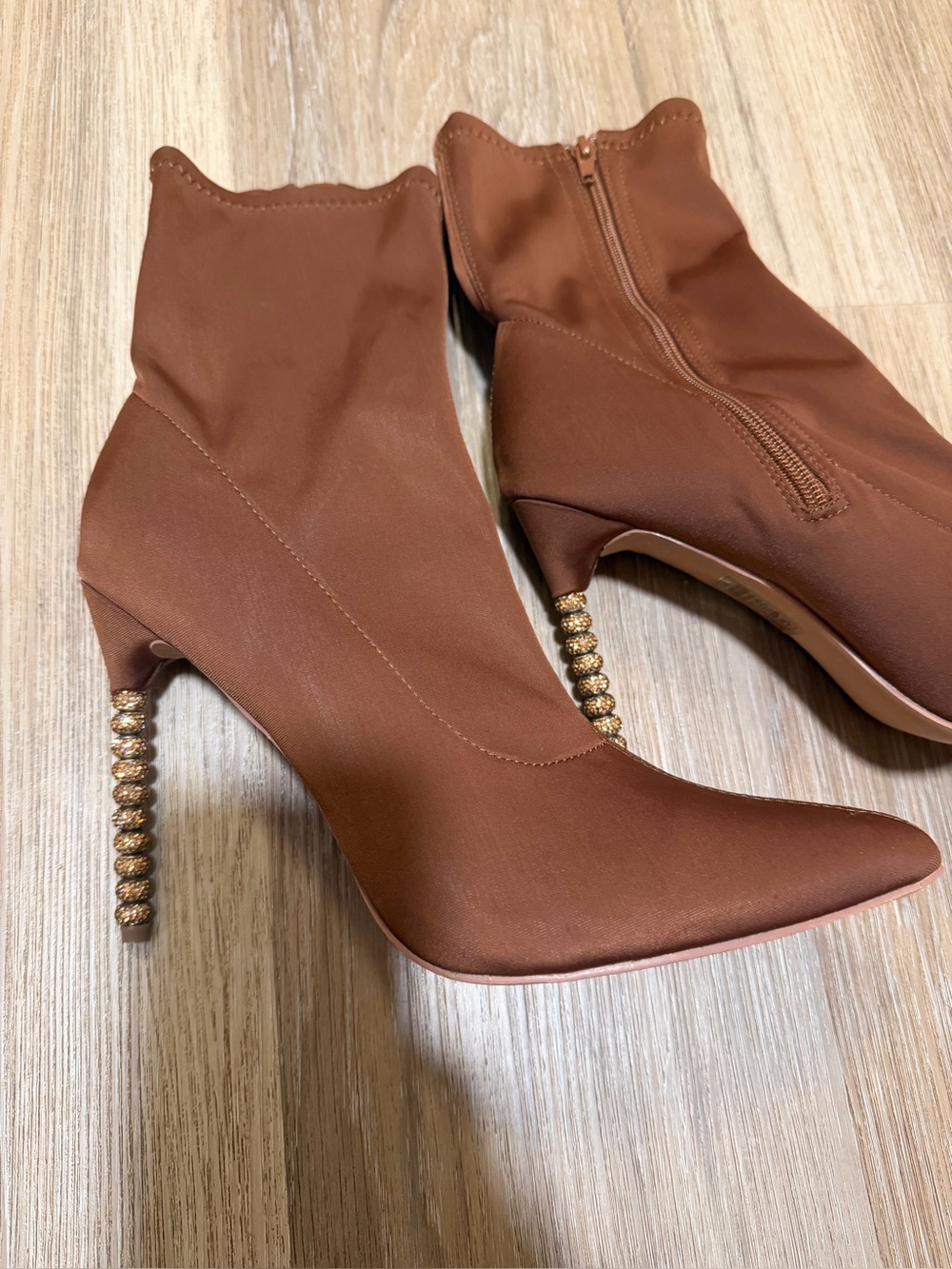 AZALEA WANG Rhinestone Stiletto Sock Boots Brown Size 11